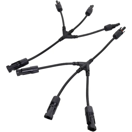 This cable allows three solar panels to be connected in a series or parallel.