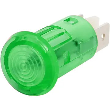Panel mount green neon. Mounting hole 12.7mm Ø. 200-250V AC operation.