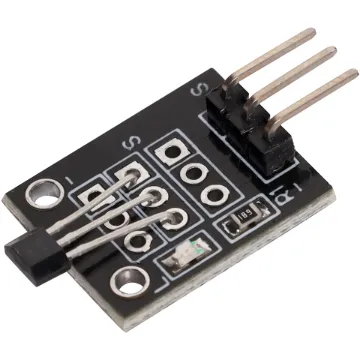 Utilises the 44E hall effect sensor for contactless magnetic switching. Output drops to ground when triggered. 3.3-5V input. 2 mounting screws. Size: 15x18x7mm