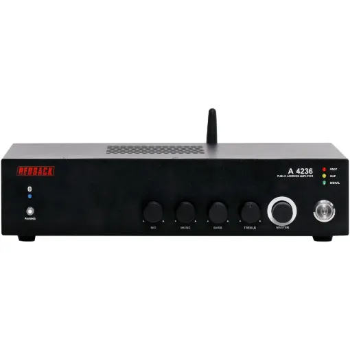 Designed as an all-in-one compact amplifier for retail music systems and small scale PA systems requiring 100V line output, Bluetooth connectivity and telephone paging input.