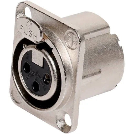 Neutrik 3 Pin Chassis XLR female connector. Neutrik connectors are made from rugged diecast aluminium and are designed to be compact yet stand up to the rigours of everyday use. RF shielding via 3 point contact to shell. Fitted with M3 mounting holes.