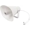 A durable weather resistant horn speaker designed for use in conjunction with the Merlaud IP communicator PA system. It features an in-built amplifier and can be powered by 12-24V DC power supply or PoE as required. The sturdy mounting bracket is u shaped and secured with stainless steel hardware.
