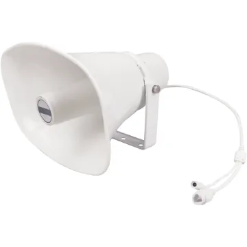 A durable weather resistant horn speaker designed for use in conjunction with the Merlaud IP communicator PA system. It features an in-built amplifier and can be powered by 12-24V DC power supply or PoE as required. The sturdy mounting bracket is u shaped and secured with stainless steel hardware.