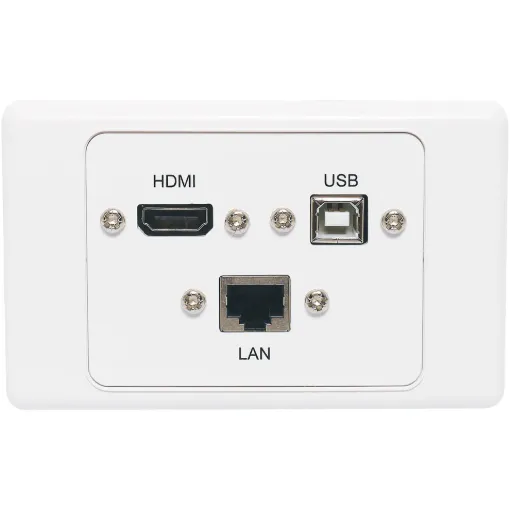 Wallplate fitted with RJ45 Cat6, USB Type B & HDMI connections. 150mm fly leads on rear.