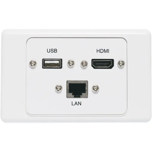 Wallplate fitted with RJ45 Cat6, USB Type A & HDMI connections. 150mm fly leads on rear.