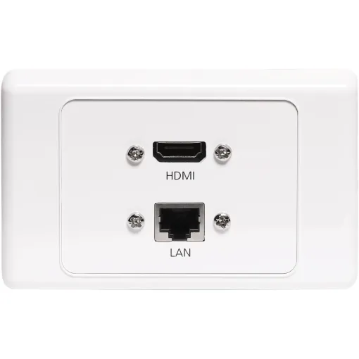 Wallplate fitted with RJ45 Cat6 & HDMI V2.1 connection. 150mm fly leads on rear.