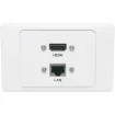 Wallplate fitted with RJ45 Cat6 & HDMI V2.0 connection. 150mm fly leads on rear.