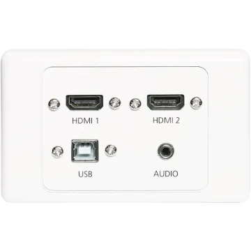 Wallplate fitted with 3.5mm Audio Jack, USB Type B & 2 x HDMI connections. 150mm fly leads on rear.