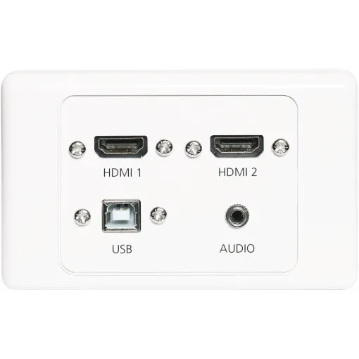 Wallplate fitted with 3.5mm Audio Jack, USB Type B & 2 x HDMI connections. 150mm fly leads on rear.