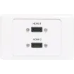 Dual HDMI wallplate with flylead connections. Fitted with dual HDMI high speed with Ethernet connection.