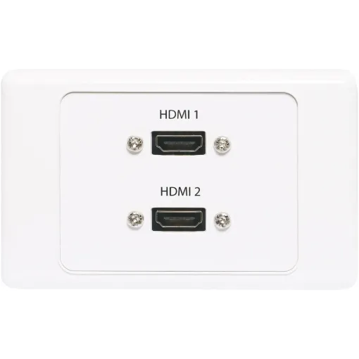 Dual HDMI wallplate with flylead connections. Fitted with dual HDMI high speed with Ethernet connection.