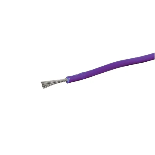 Purple, 14 strand, 21AWG, medium gauge, tinned, copper hookup wire with a PVC insulator suitable for indoor, general purpose wiring.