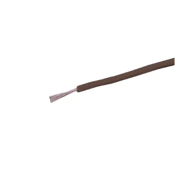 Brown, 7 strand, 26AWG, tinned copper wire with a PVC insulator for indoor, general purpose low current wiring.