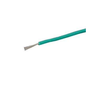 Green, 7 strand, 26AWG, tinned copper wire with a PVC insulator for indoor, general purpose, low current wiring.