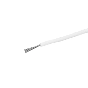 White, 7 strand, 26AWG, tinned copper wire with a PVC insulator for indoor, general purpose, low current wiring.