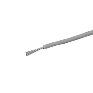 Grey, 7 strand, 26AWG, tinned copper wire with a PVC insulator for indoor, general purpose, low current wiring.