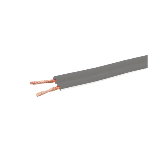 Medium duty figure 8 speaker cable for a variety of uses. 2x24/0.20 size (18AWG). Grey with white trace. Max current rating: 7.5A. 500m roll size.
