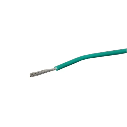 Green, 24 strand, 18AWG, heavy duty, tinned copper wire with a PVC insulator suitable for indoor, general purpose wiring.