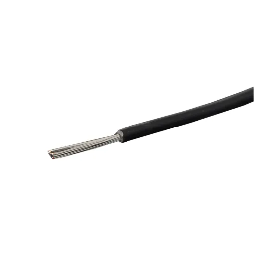 Black, 24 strand, 18AWG, heavy duty, tinned copper wire with a PVC insulator suitable for indoor, general purpose wiring.