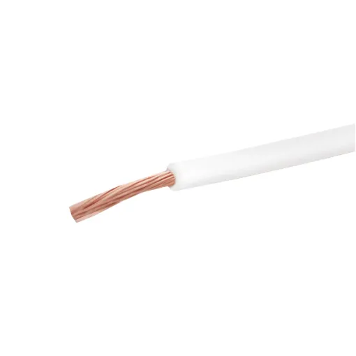 White, 32 strand, 17AWG, heavy duty, high current, tinned copper wire with a PVC insulator suitable for indoor 240V and heavy duty wiring.