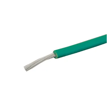 Green, 32 strand, 17AWG, heavy duty, high current, tinned copper wire with a PVC insulator suitable for indoor 240V and heavy duty wiring.