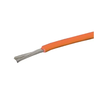 Orange, 50 strand, 13AWG, heavy duty, high current, tinned copper wire with a high temperature rated PVC insulator.
