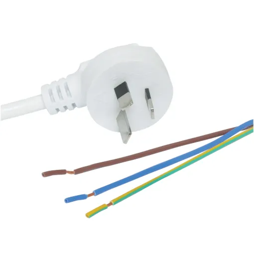 7.5A 3 pin 2m white, bare ends 6.4mm diameter. Energy Authority approved.