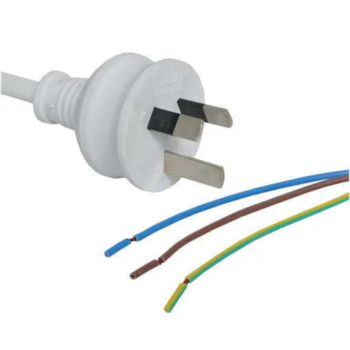 7.5A 3 pin 2m white, bare ends, 6.4mm diameter. Energy Authority approved.