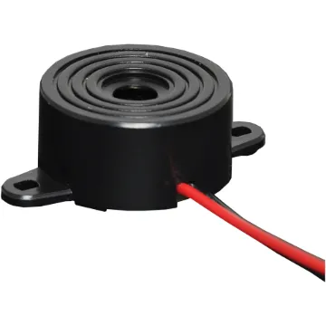 Panel mount piezo buzzer. 30mm between mounting hole centres. 80mm lead.