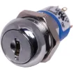 Key removable in left position. Non-spring return (ie. Alternate action).  Panel hole 19mm, length 27.5mm from rear of front shroud, 33.6mm overall depth, 61mm depth with key inserted, including terminals. Overall diameter 22mm.
