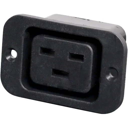 IEC C19 Panel mount mains connector with thermoplastic 94V-2, V-0 Housing and rating of 16A, 250V