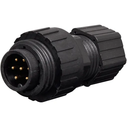 IP66 rated waterproof 7 pin connector for installations outdoors or in areas prone to moisture build up. Compatible with Amphenol C16 series connectors. 8A rated.
