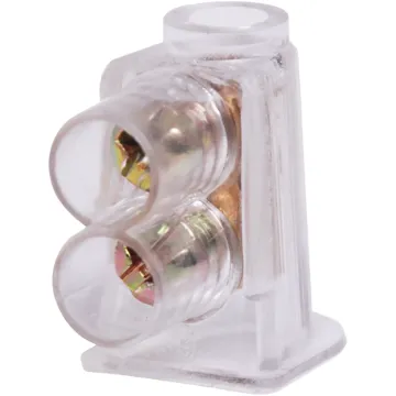 Insulated connector for mains wiring. 40A rating. 6mm hole. Clear moulding.