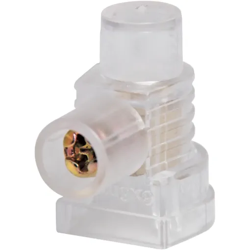 Insulated connector for mains wiring. 40A rating. 6mm hole. Clear moulding.