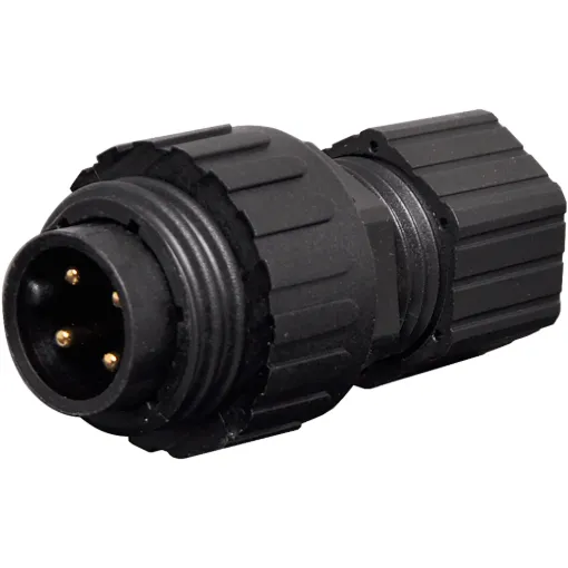 IP66 rated waterproof 4 pin connectors for installations outdoors or in areas prone to moisture build up. Compatible with Amphenol C16 series connectors. 12A rated.