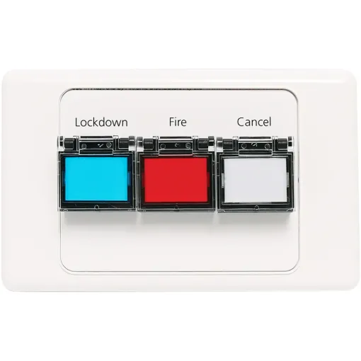 The Redback A 2064 Remote Plate allows the Redback&reg A 4505B Lockdown Timer to be controlled remotely. Featuring Lockdown, Fire and Cancel buttons, the plate can be located up to 100m away from the main unit. Connections up to 30m away can be made via standard Cat 5 cabling.