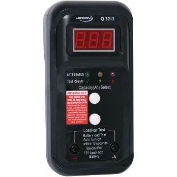 Provides a quick and easy verification of battery condition for 12 Volt sealed lead acid  (SLA), wet cells, gel cell and AGM batteries. Once the croc clip test leads are connected, battery capacity can be selected (between 5Ah and 80Ah) and a 20A test load is applied. In the event that voltage drops off once load is applied, a reading of ‘insufficient charge’ or ‘defective cell’ is returned.